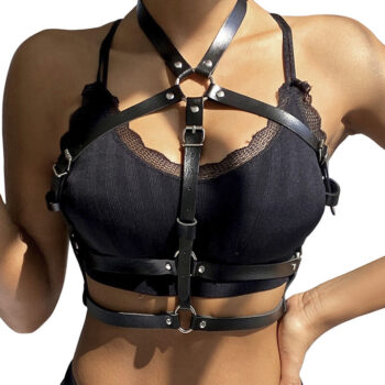 SUBBLIME - HARNAIS POITRINE ANNEAU CUIR NOIR TAILLE UNIQUE-SUBBLIME FETISH-sextoys-lingerie-bdsm-hygiène-sexshop