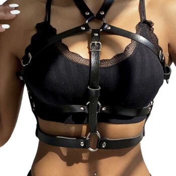 SUBBLIME - HARNAIS POITRINE ANNEAU CUIR NOIR TAILLE UNIQUE-SUBBLIME FETISH-sextoys-lingerie-bdsm-hygiène-sexshop