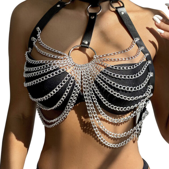 SUBBLIME - HARNAIS POITRINE AVEC GRANDES CHAÎNE S  ANNEAUX TAILLE UNIQUE-SUBBLIME FETISH-sextoys-lingerie-bdsm-hygiène-sexshop