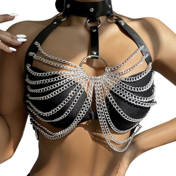 SUBBLIME - HARNAIS POITRINE AVEC GRANDES CHAÎNE S  ANNEAUX TAILLE UNIQUE-SUBBLIME FETISH-sextoys-lingerie-bdsm-hygiène-sexshop
