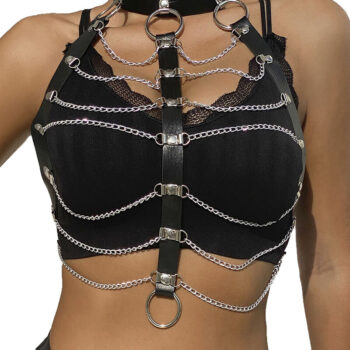 SUBBLIME - HARNAIS POITRINE CHAÎNE S EN CUIR NOIR TAILLE UNIQUE-SUBBLIME FETISH-sextoys-lingerie-bdsm-hygiène-sexshop