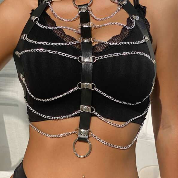 SUBBLIME - HARNAIS POITRINE CHAÎNE S EN CUIR NOIR TAILLE UNIQUE-SUBBLIME FETISH-sextoys-lingerie-bdsm-hygiène-sexshop