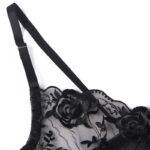 SUBBLIME – LOT 3 PIÈCES SOUTIEN-GORGE + STRING + JARRETIÈRE IMPRIMÉ FLORAL NOIR L/XL