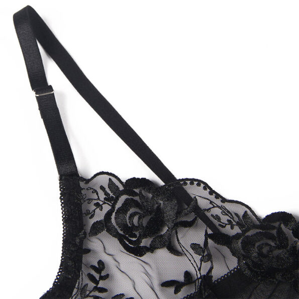 SUBBLIME - LOT 3 PIÈCES SOUTIEN-GORGE + STRING + JARRETIÈRE IMPRIMÉ FLORAL NOIR L/XL-SUBBLIME SETS-sextoys-lingerie-bdsm-hygiène-sexshop