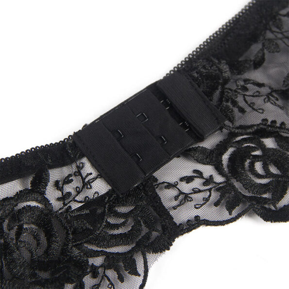 SUBBLIME - LOT 3 PIÈCES SOUTIEN-GORGE + STRING + JARRETIÈRE IMPRIMÉ FLORAL NOIR L/XL-SUBBLIME SETS-sextoys-lingerie-bdsm-hygiène-sexshop