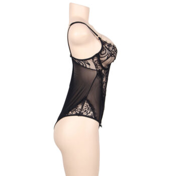 SUBBLIME - QUEEN PLUS DENTELLE FLORALE ET TEDDY NOIR  FRANGES-SUBBLIME QUEEN PLUS SIZE-sextoys-lingerie-bdsm-hygiène-sexshop