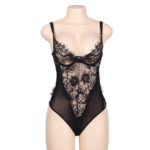 SUBBLIME – QUEEN PLUS DENTELLE FLORALE ET TEDDY NOIR  FRANGES