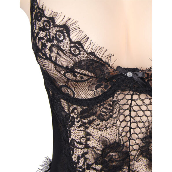 SUBBLIME - QUEEN PLUS DENTELLE FLORALE ET TEDDY NOIR  FRANGES-SUBBLIME QUEEN PLUS SIZE-sextoys-lingerie-bdsm-hygiène-sexshop