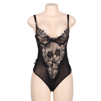 SUBBLIME - QUEEN PLUS DENTELLE FLORALE ET TEDDY NOIR  FRANGES-SUBBLIME QUEEN PLUS SIZE-sextoys-lingerie-bdsm-hygiène-sexshop
