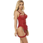 SUBBLIME – TEDDY AVEC JARRETIÈRE AVEC DÉTAIL DENTELLE ET BANDES ROUGE L/XL