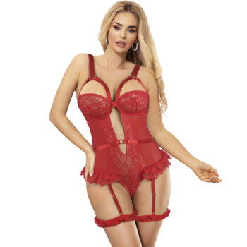 SUBBLIME - TEDDY AVEC JARRETIÈRE AVEC DÉTAIL DENTELLE ET BANDES ROUGE L/XL-SUBBLIME BODIES-sextoys-lingerie-bdsm-hygiène-sexshop